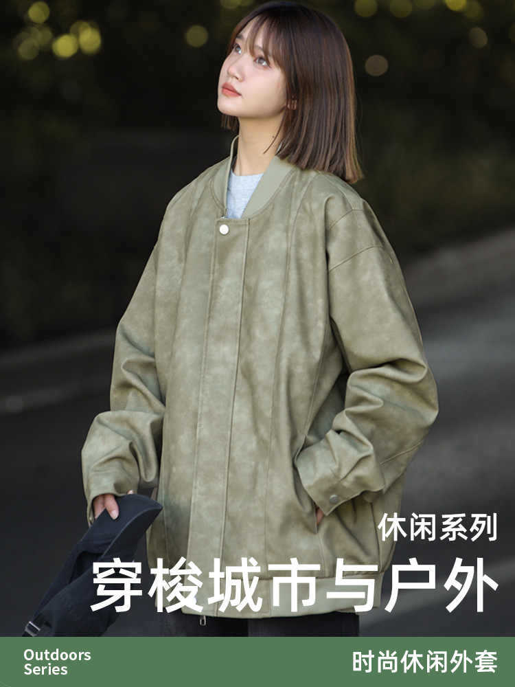 NASA Japanese Washed PU Leather Jacket Women's Coat Spring and Autumn New Fashion Brand American All-match Baseball Suit Leather Jacket - Image 3