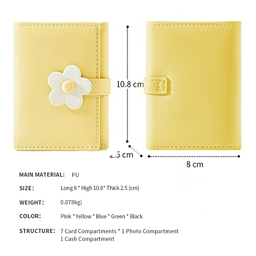 MEISEE Small Wallet for Girls Women Tri-folded Wallet Cash Pocket flowers Print Card Holder Coin Purse with ID Window elegant youthful and cute (2-yellow-2) - Image 4