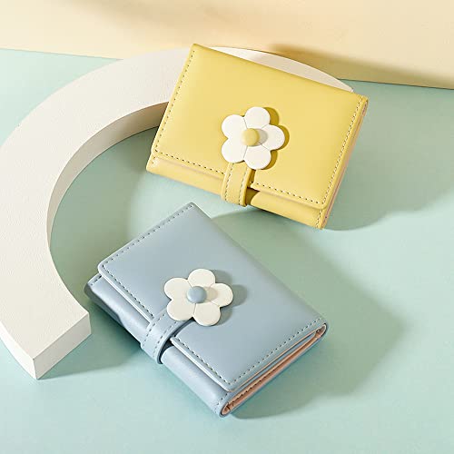 MEISEE Small Wallet for Girls Women Tri-folded Wallet Cash Pocket flowers Print Card Holder Coin Purse with ID Window elegant youthful and cute (2-yellow-2) - Image 2