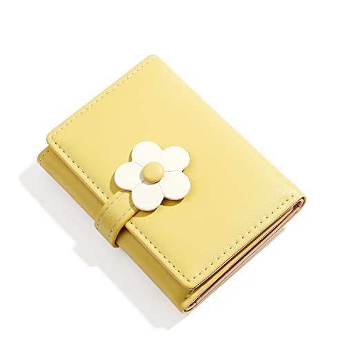 MEISEE Small Wallet for Girls Women Tri-folded Wallet Cash Pocket flowers Print Card Holder Coin Purse with ID Window elegant youthful and cute (2-yellow-2) - Image 3