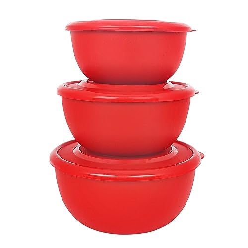 Zaib Microwave Safe Stainless Steel Mixing Bowl Set with Lids | 500ml, 800ml, 1250ml | Red Euro Style Food Storage Containers for Kitchen Use | Pack of 3* (Classic Red Plain) - Image 3