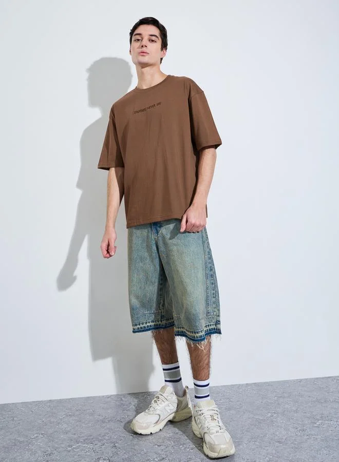 ستايلي Brown Embroidered Oversized T-Shirt
