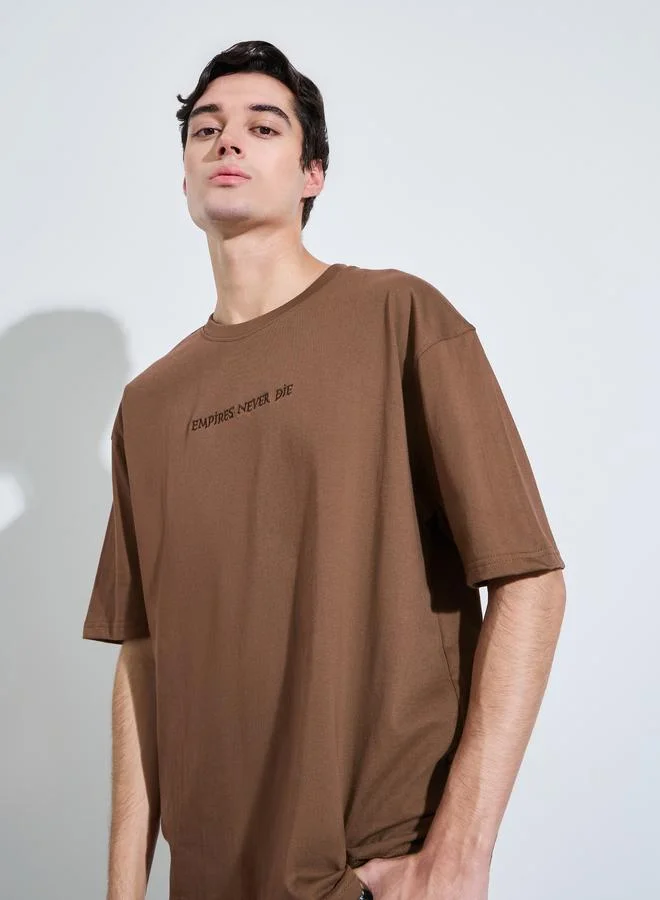 ستايلي Brown Embroidered Oversized T-Shirt
