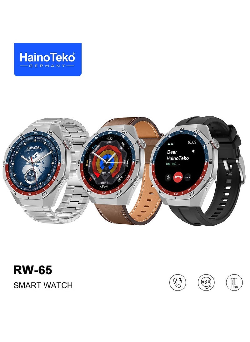 Haino Teko HainoTeko GT5 Pro Smartwatch RW-65 with Large Screen AMOLED Display Built-In Voice Assistant 3 Pair Premium Quality Straps and Charging Cable Designed For Men Silver  - Image 1