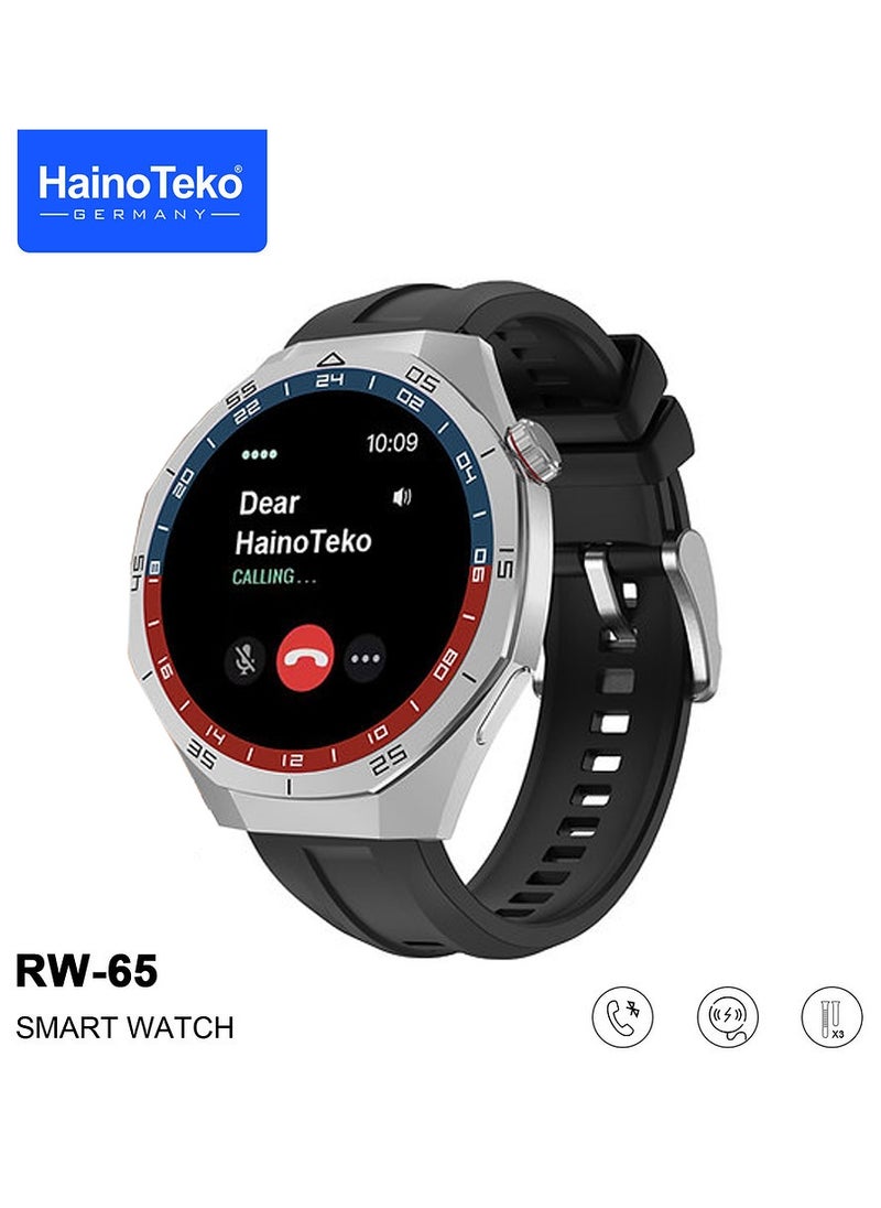 Haino Teko HainoTeko GT5 Pro Smartwatch RW-65 with Large Screen AMOLED Display Built-In Voice Assistant 3 Pair Premium Quality Straps and Charging Cable Designed For Men Silver  - Image 2