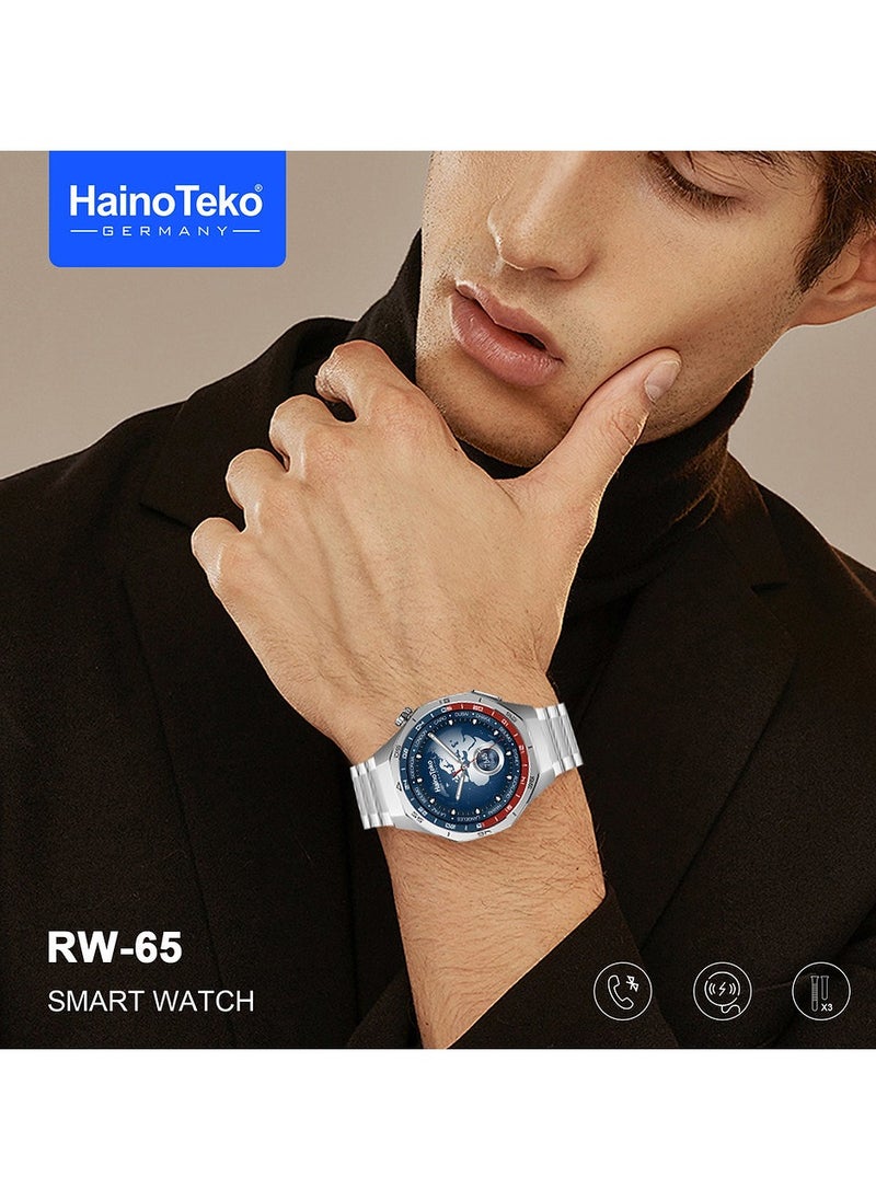Haino Teko HainoTeko GT5 Pro Smartwatch RW-65 with Large Screen AMOLED Display Built-In Voice Assistant 3 Pair Premium Quality Straps and Charging Cable Designed For Men Silver  - Image 3