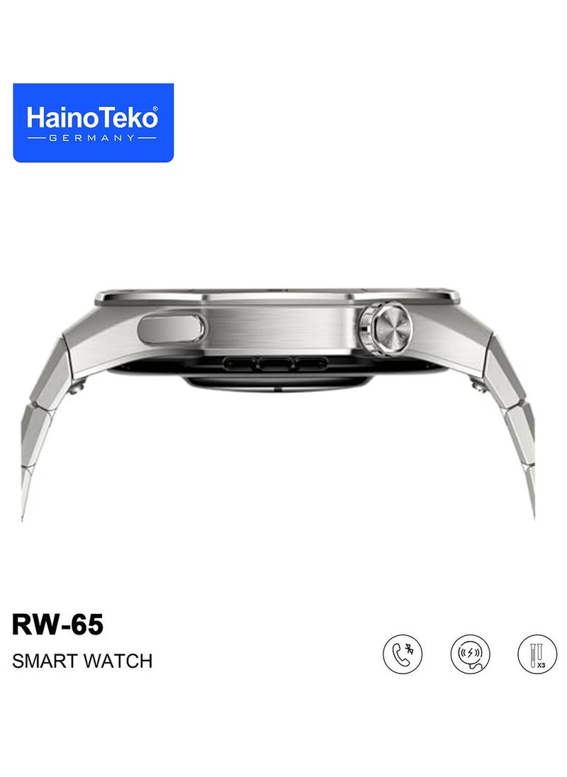 Haino Teko HainoTeko GT5 Pro Smartwatch RW-65 with Large Screen AMOLED Display Built-In Voice Assistant 3 Pair Premium Quality Straps and Charging Cable Designed For Men Silver  - Image 4
