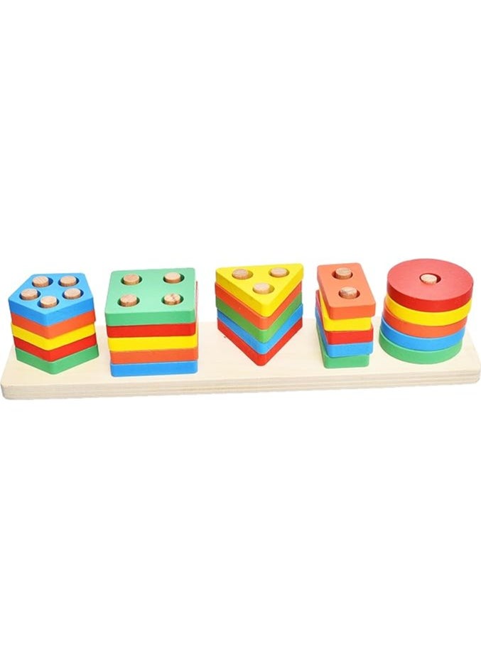 ماركة غير محددة Wooden Colorful Geometric Five Sets Of Columns For Kids  - Image 2