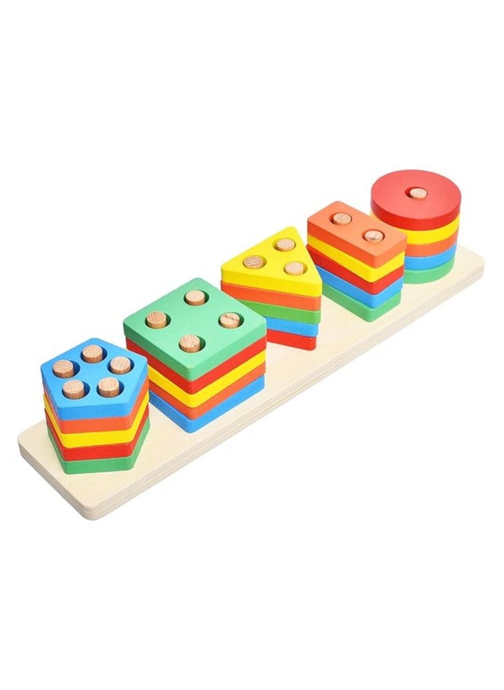 ماركة غير محددة Wooden Colorful Geometric Five Sets Of Columns For Kids  - Image 1