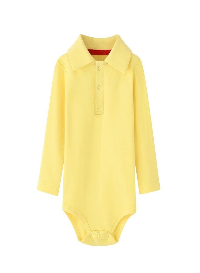Teach Leanbh Infant Baby Polo Bodysuit Cotton Long Sleeve Pure Color Shirt 3-24 Months (18 Months, Yellow) - Image 1