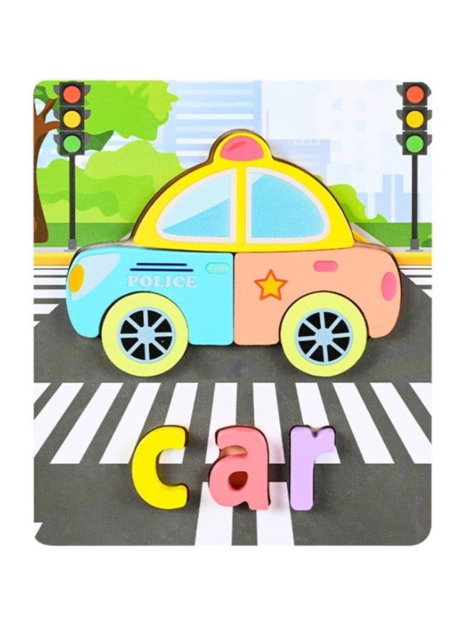 ألغاز تركيب خشبية للأطفال الصغار - ألعاب تعليمية على طريقة مونتيسوري لتعلم ما قبل المدرسة- سيارة . - Image 1