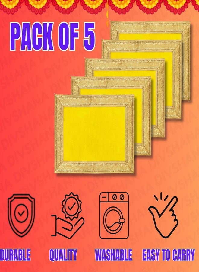Divshana Yellow Velvet Bhagwan Ji Ka Aasan Cloth with Golden Border 8 * 8 Inch Pack of 5 Pooja Aasan for Mandir & Festival Use - Image 3