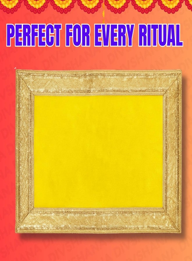 Divshana Yellow Velvet Bhagwan Ji Ka Aasan Cloth with Golden Border 8 * 8 Inch Pack of 5 Pooja Aasan for Mandir & Festival Use - Image 4