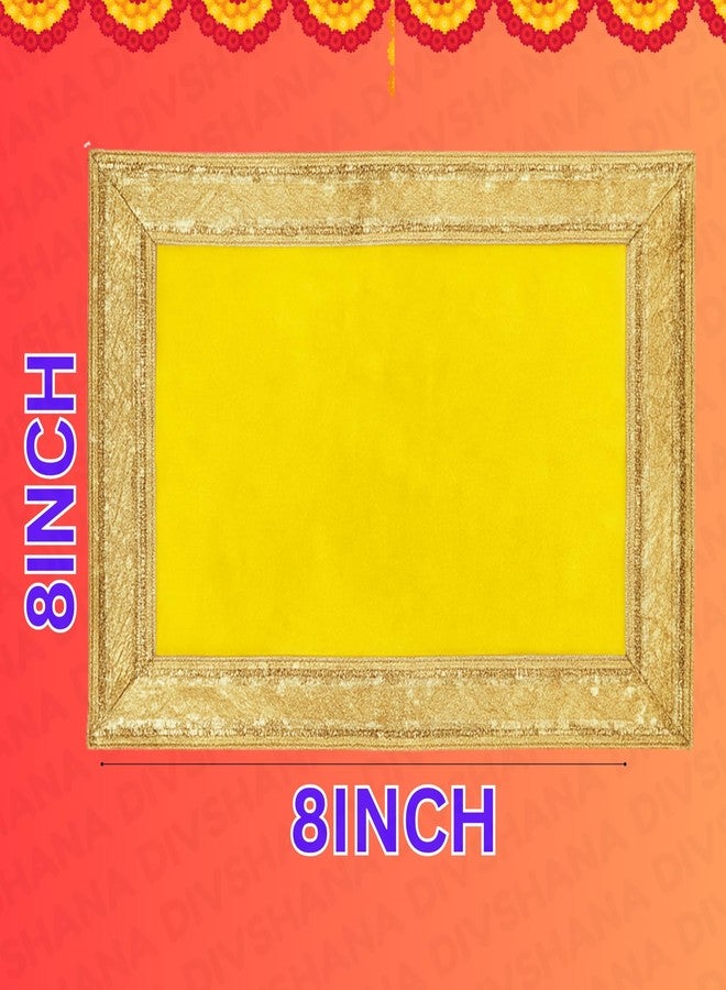 Divshana Yellow Velvet Bhagwan Ji Ka Aasan Cloth with Golden Border 8 * 8 Inch Pack of 5 Pooja Aasan for Mandir & Festival Use - Image 2