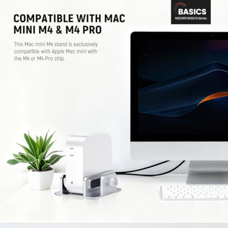 BASICS Mac Mini Stand with SSD Holder, Aluminum Alloy PC Slot Upright Rack Dock Desk Mount Computer Accessories Compatible with Apple Mac mini with M4 or M4 Pro Chips - Image 2