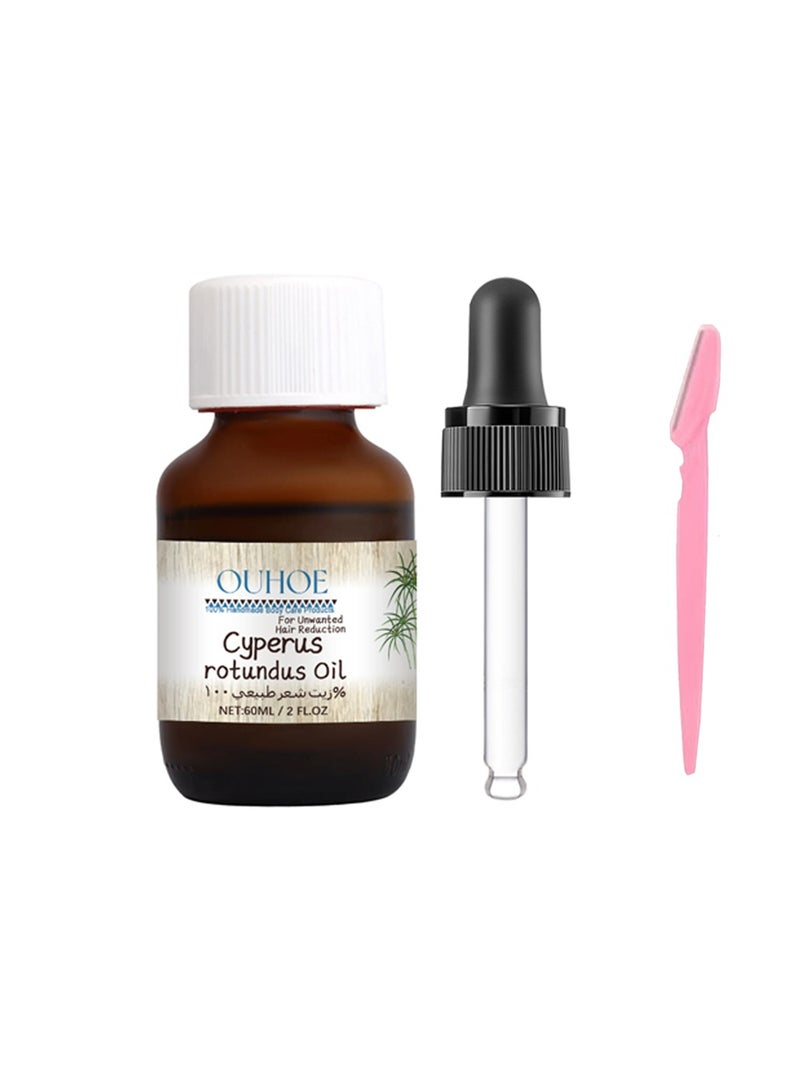 OUHOE Cyperus Rotundus Oil Set with Razor for Hair Removal   , Natural Cyprus Oil Natural Nut Grass Oil for Reducing Body Hair Growth Smooth Skin, Moisturizing Nourishing and Soothing Gentle and Non Irritating - Image 1