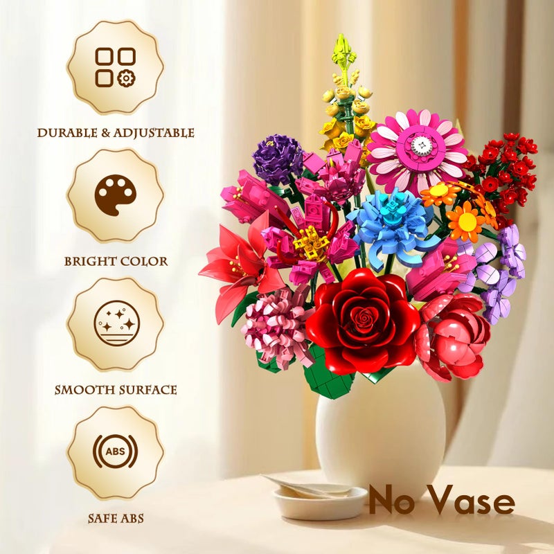Linkowin Flower Bouquet Building Set - 1316PCS DIY Artificial Flowers Kit with 14 Unique Botanical Designs, Creative Plant Decor for Home/Office, Ideal Gift for Adults, Women, Girls Ages 6+ (No Vase Included) - Image 2