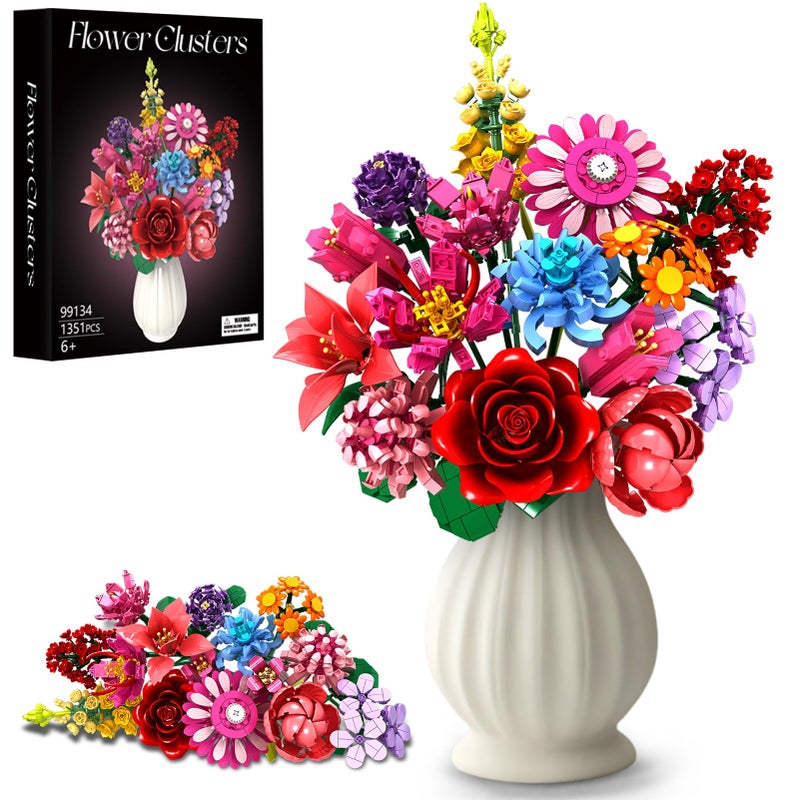Linkowin Flower Bouquet Building Set - 1316PCS DIY Artificial Flowers Kit with 14 Unique Botanical Designs, Creative Plant Decor for Home/Office, Ideal Gift for Adults, Women, Girls Ages 6+ (No Vase Included) - Image 1
