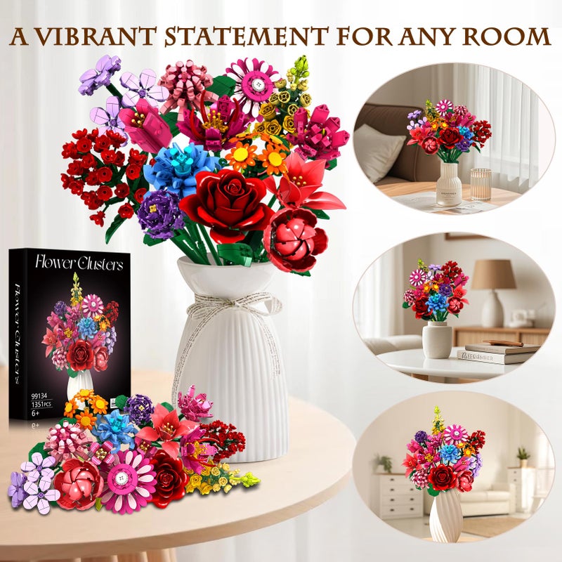 Linkowin Flower Bouquet Building Set - 1316PCS DIY Artificial Flowers Kit with 14 Unique Botanical Designs, Creative Plant Decor for Home/Office, Ideal Gift for Adults, Women, Girls Ages 6+ (No Vase Included) - Image 4