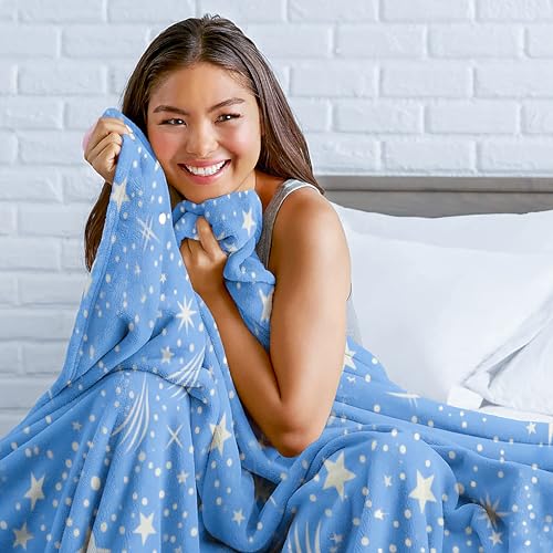 Fancy Walas 220 GSM Velvet Fur Flannel AC Blanket Double Bed Winter Blanket, Printed AC Blanket, King Size (230 x 230 Cm or 90 x 90 Inch) - Super Soft Lightweight, Plush, Fluffy (Blue Star Design) - Image 3