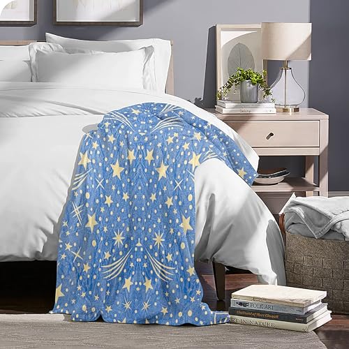 Fancy Walas 220 GSM Velvet Fur Flannel AC Blanket Double Bed Winter Blanket, Printed AC Blanket, King Size (230 x 230 Cm or 90 x 90 Inch) - Super Soft Lightweight, Plush, Fluffy (Blue Star Design) - Image 5