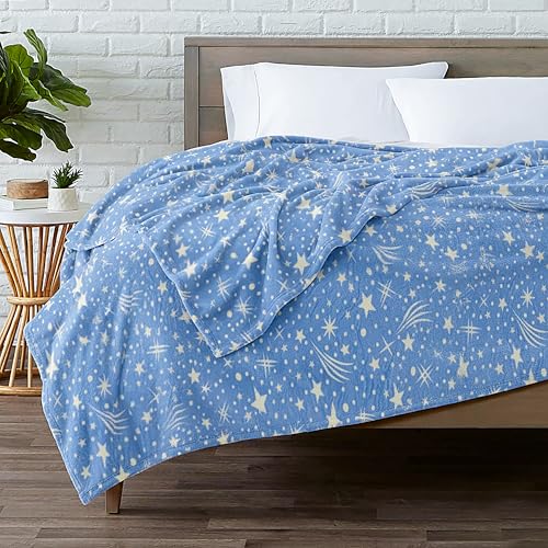 Fancy Walas 220 GSM Velvet Fur Flannel AC Blanket Double Bed Winter Blanket, Printed AC Blanket, King Size (230 x 230 Cm or 90 x 90 Inch) - Super Soft Lightweight, Plush, Fluffy (Blue Star Design) - Image 2