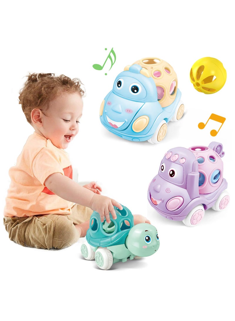 SYOSI 3PCS Baby Toy Car, Rattle & Roll Cars for Toddler Aged 1-3, Push and Go Toys, Soft Rubber Inertia Pull Back Vehicles 6-12 Month Infant, Friction Powered Truck, Baby Boys Girls Preschool Gift - Image 1
