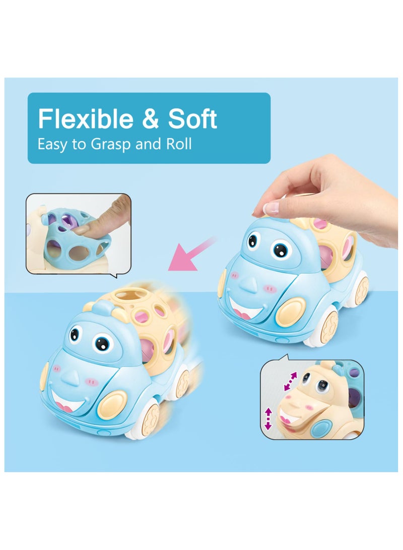 SYOSI 3PCS Baby Toy Car, Rattle & Roll Cars for Toddler Aged 1-3, Push and Go Toys, Soft Rubber Inertia Pull Back Vehicles 6-12 Month Infant, Friction Powered Truck, Baby Boys Girls Preschool Gift - Image 3