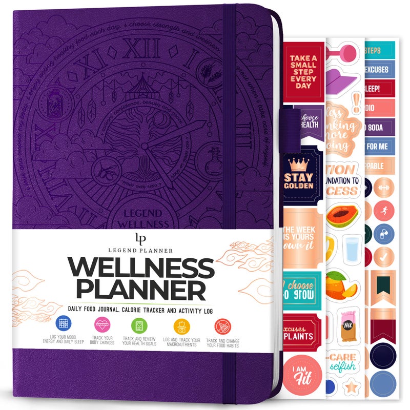 Legend Wellness Planner Food Journal Daily Diet Health Journal with Weight Loss Measurement Exercise Trackers Lifestyle Nutrition Diary Lasts 6 Months A5 size Purple