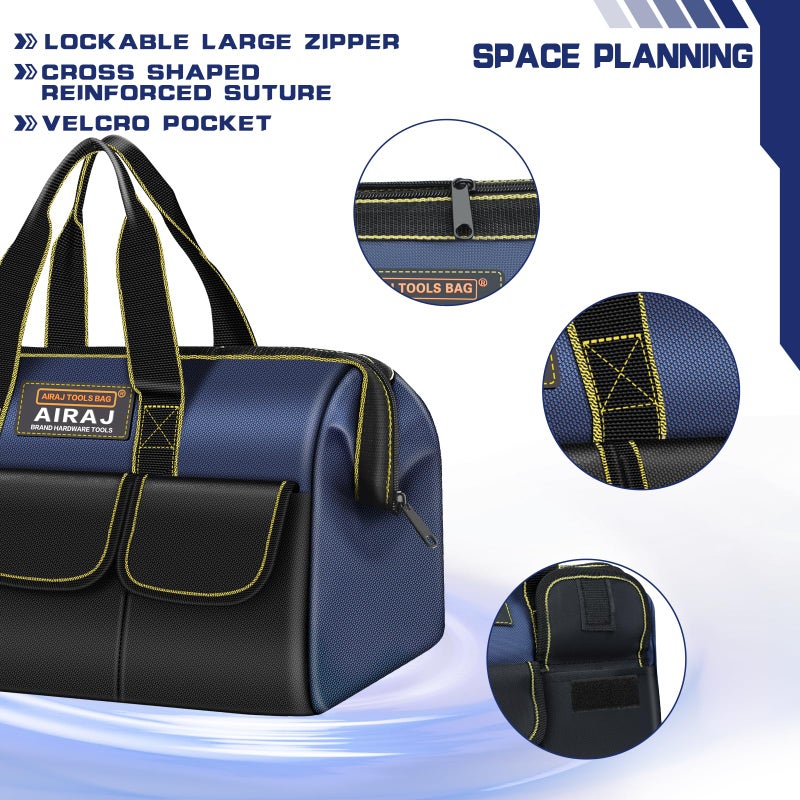 AIRAJ Tool Bag 2-Pack Set | AIRAJ 14" & 16" Portable Tool Bag | Wide Mouth Tool Bags for Men and Women | Small Tool Tote | Tool Organizer for Home Repairs,Garage Storage,Professional Work | Tool Box - Image 3