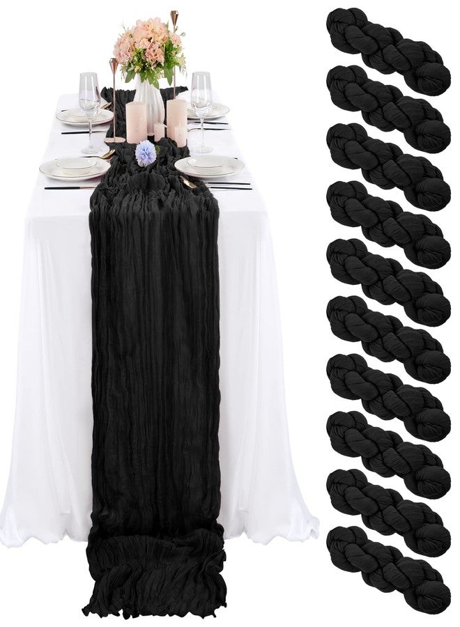 REWOMC 10 Pcs Black Cheesecloth Table Runner 10FT, Gauze Table Runner for Wedding Reception Sheer Bridal Shower Birthday Party Boho Table Decoration, Rustic Romantic Wedding Runner - Image 1