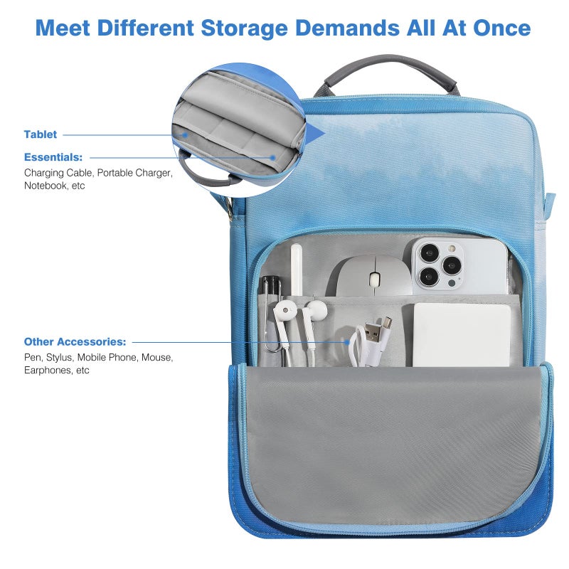 Dadanism 9-11 Inch Tablet Sleeve Bag Carrying Case with Shoulder Strap for iPad (A16) 11", iPad 10th Gen 10.9" Air 5/4, i-Pad Air/Pro 11", i-Pad 9/8/7th 10.2", Galaxy Tab A9+ Plus 11", Misty Blue - Image 3