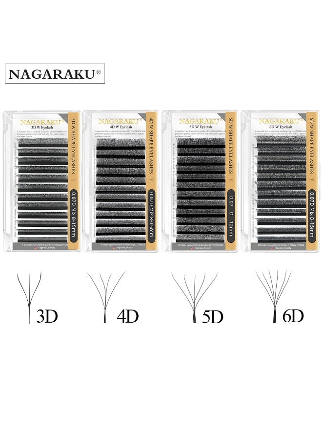 NAGARAKU W Shape Automatic Bloom 3D 4D 5D Premade Fans – Soft Lightweight Full & Dense Volume Eyelash Extensions for Lash Artists - Image 1