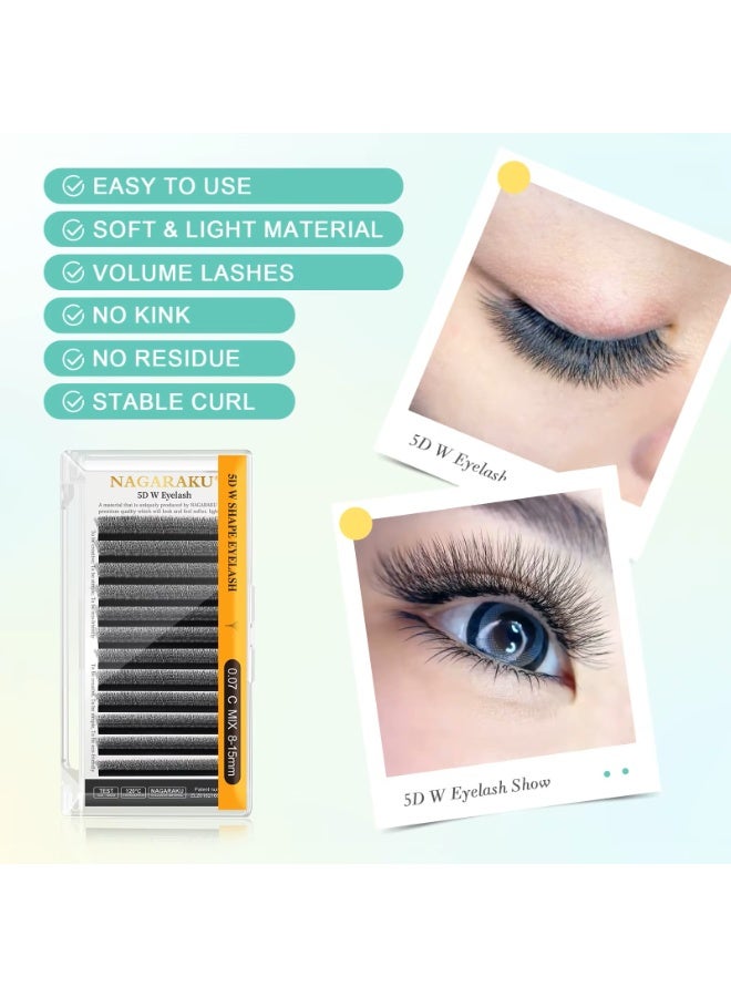 NAGARAKU W Shape Automatic Bloom 3D 4D 5D Premade Fans – Soft Lightweight Full & Dense Volume Eyelash Extensions for Lash Artists - Image 5