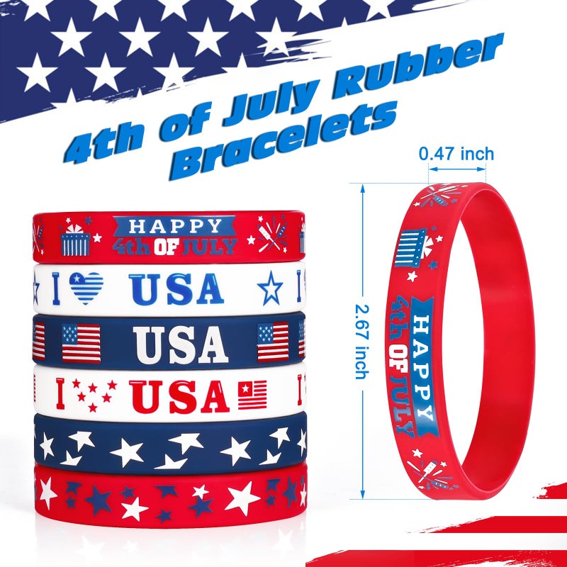 Genuvi 4th of July Party Favors Rubber Bracelets 30PCS USA American Flag Red White and Blue Silicone Wristbands for Kids Independence Day Party Fourth of July Patriotic Classroom Prizes Gifts Accessories - Image 2