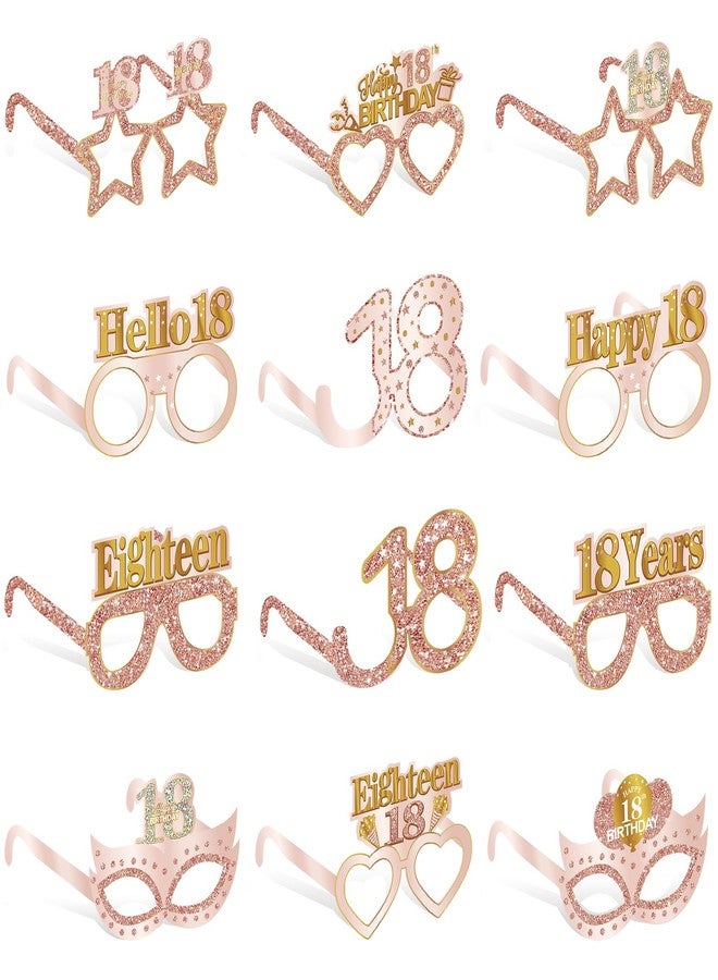 Guiruiy 24PCS 18th Birthday Eyeglasses Decorations for Girls, Pink Rose Gold Happy 18th Birthday Paper Eyeglasses Party Supplies, Eighteen Year Old Bday Glasses Decor - Image 1