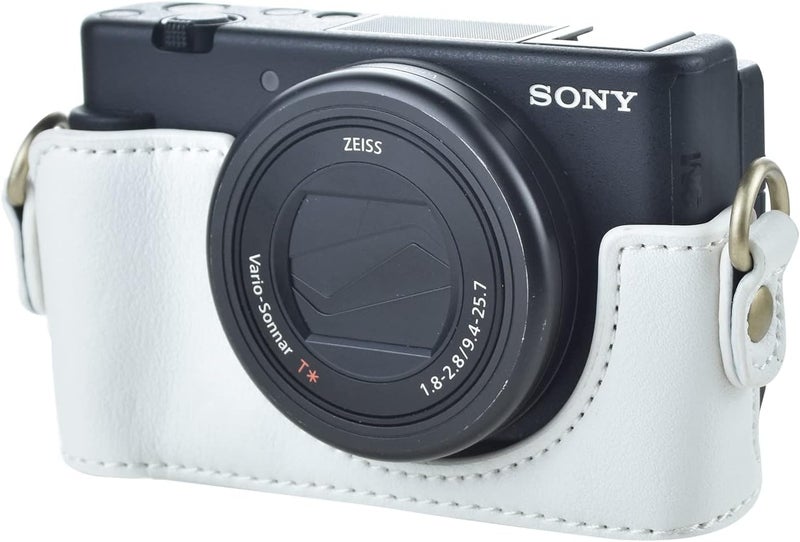 Rieibi ZV1 Case  Vintage PU Leather Camera Case for Sony ZV1  Protective Case with Strap White - Image 3