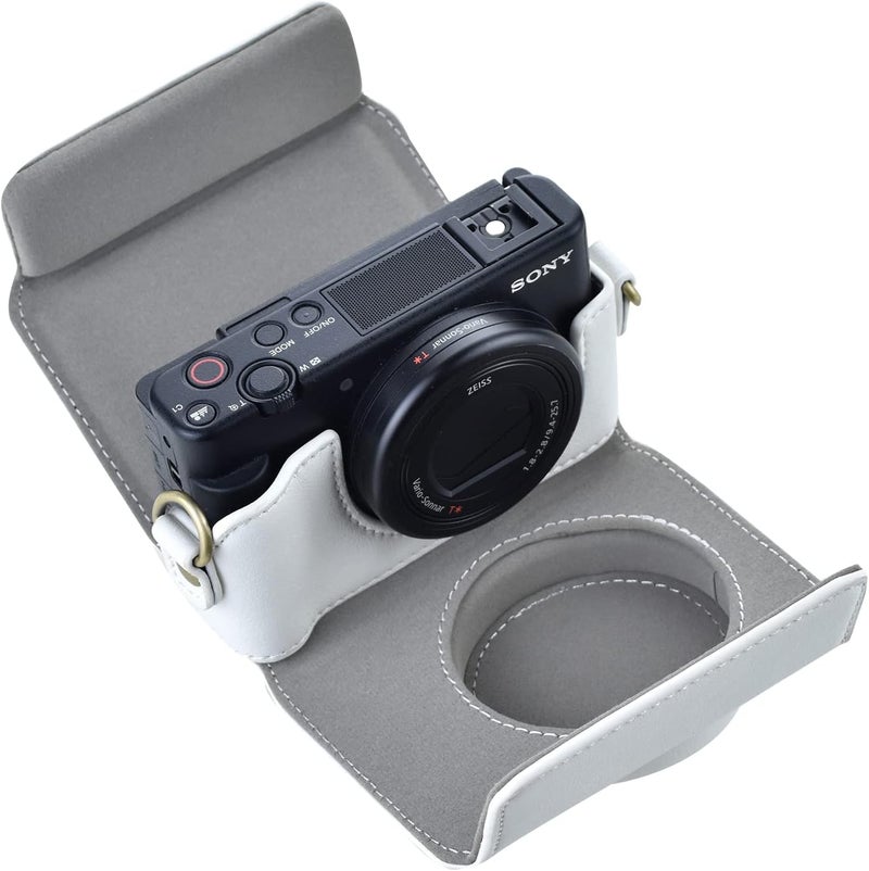 Rieibi ZV1 Case  Vintage PU Leather Camera Case for Sony ZV1  Protective Case with Strap White - Image 4