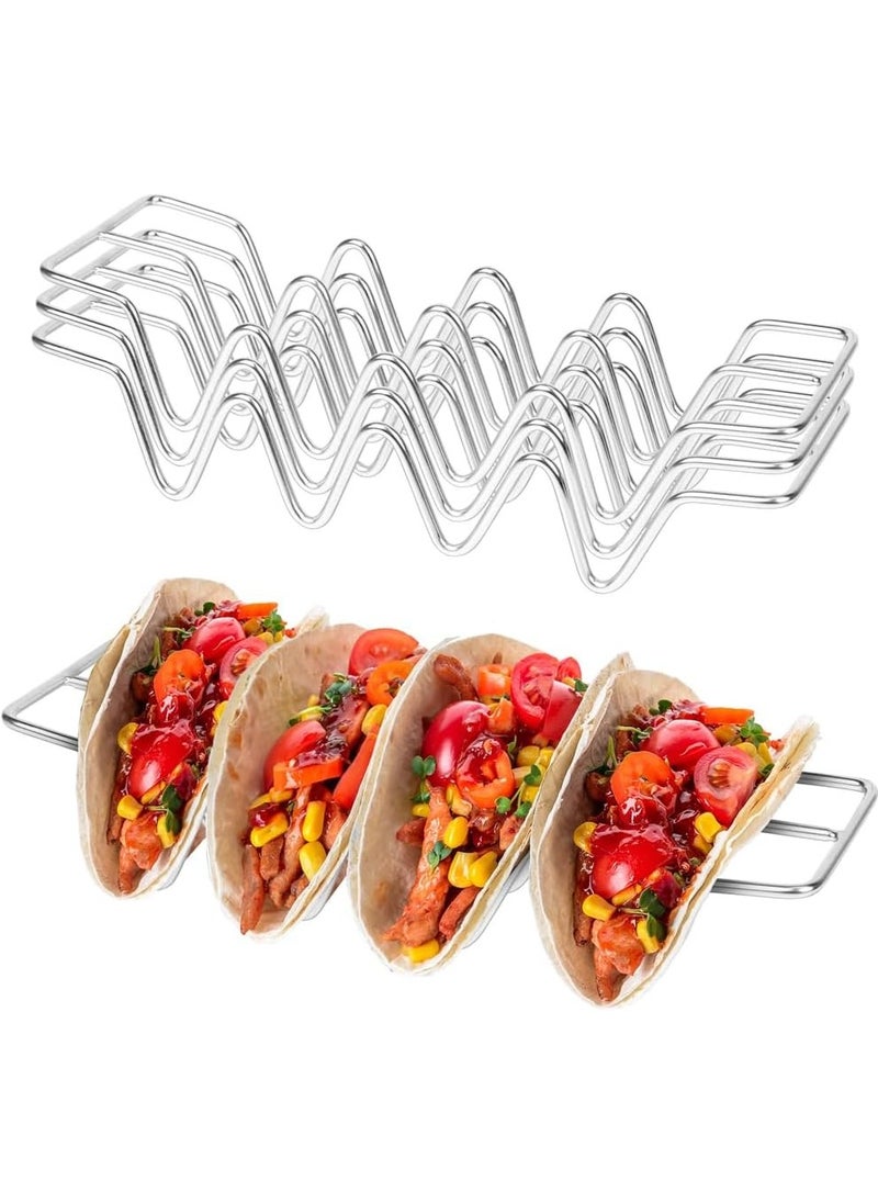 Generic Taco Holders set of 4,Food Grade Stainless Steel Taco Racks With Handles,Holds 4 Tacos Each,Oven Safe for Baking, Dishwasher and Grill Safe  - Image 1