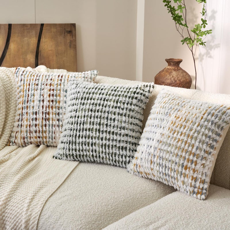 Aeckself Boho Chenille Tufted Pillow Cover 20 x 20 Inch, Decorative Square Throw Pillow Cover Neutral Pillowcase for Couch Bedroom Living Room, Green White - Image 5