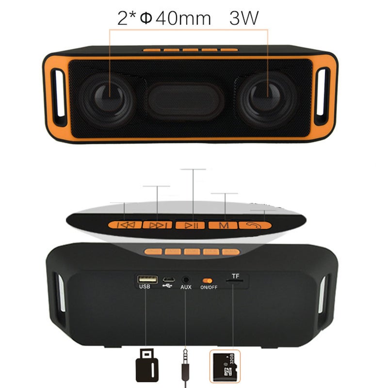 Mini Portable 4.0 Speaker Subwoofer USB Stereo MP3 Player (Orange) - Image 1