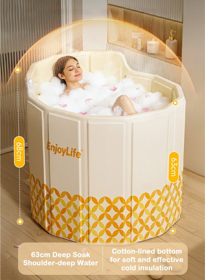 والالا حوض استحمام قابل للطي، مسند ظهر مرتفع، حوض استحمام متنقل، حوض استحمام قائم بذاته، حوض استحمام سبا قابل للطي لكابينة الاستحمام، حوض استحمام سبا منفصل للعائلات، حوض استحمام ساخن بالثلج، تخزين موفر للمساحة، مادة PVC متينة. - Image 3
