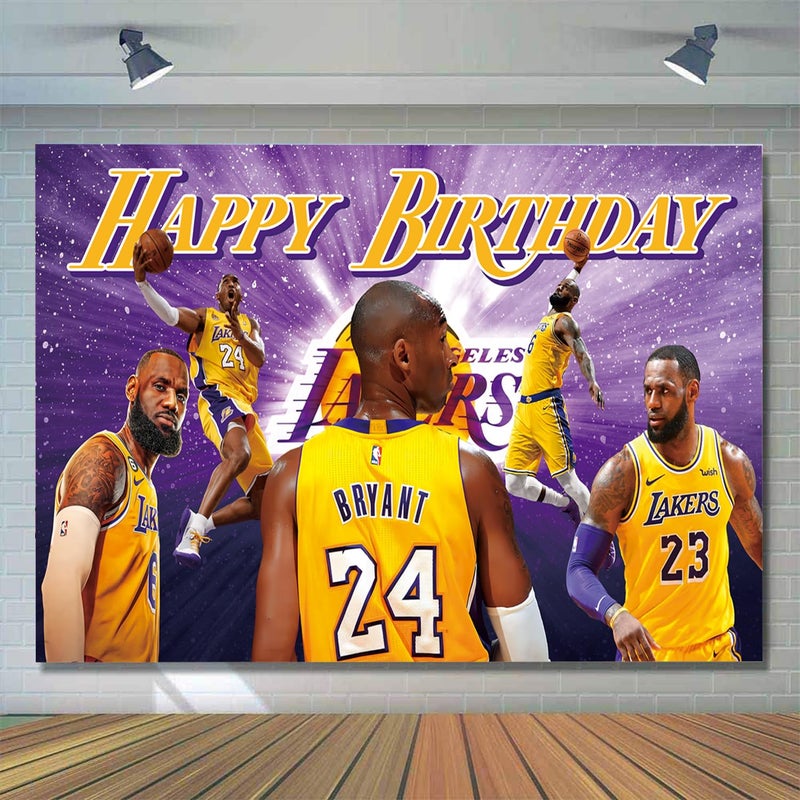Bahteliv 42Pcs Los Angeles Basketball Party Supplies Pack Includesï¼ŒBannerï¼ŒCake Topperï¼ŒBlackdrop,Balloons for The Laker party decoration - Image 4