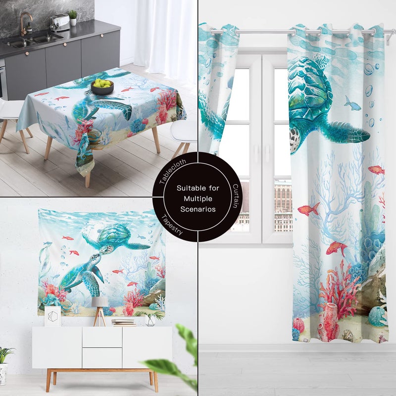 DESIHOM DESIHOM Teal Sea Turtle Shower Curtain Set, Beach Coastal Theme Shower Curtains for Bathroom Ocean Nautical Beachy Turtle Bathroom Decor Polyester Fabric-72" x 72"  - Image 4