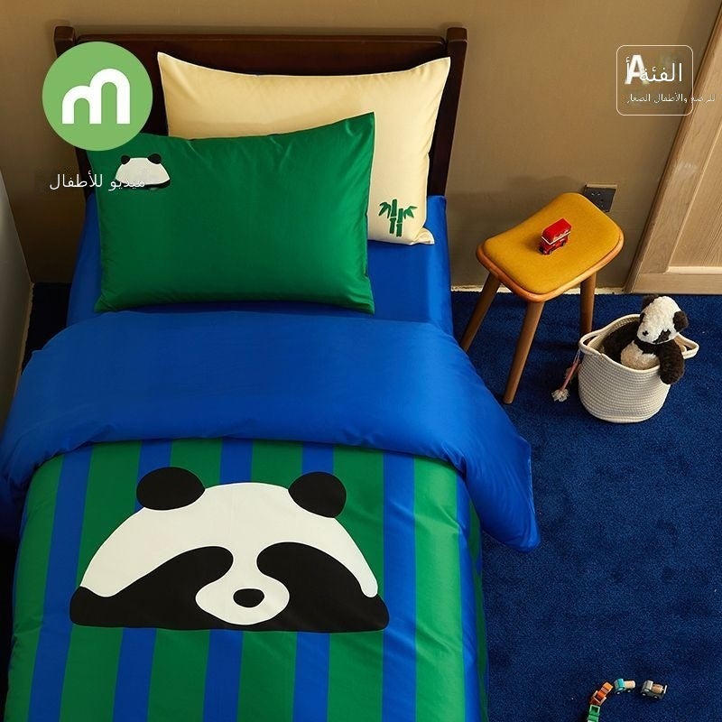 Mingdu Baby 100% Cotton Children's Bedding Set 4-Piece - Panda Pattern, 60s Sateen, A-Class Safety - Image 2