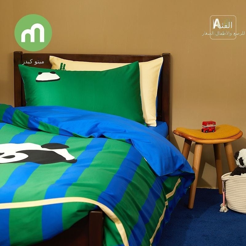 Mingdu Baby 100% Cotton Children's Bedding Set 4-Piece - Panda Pattern, 60s Sateen, A-Class Safety - Image 1