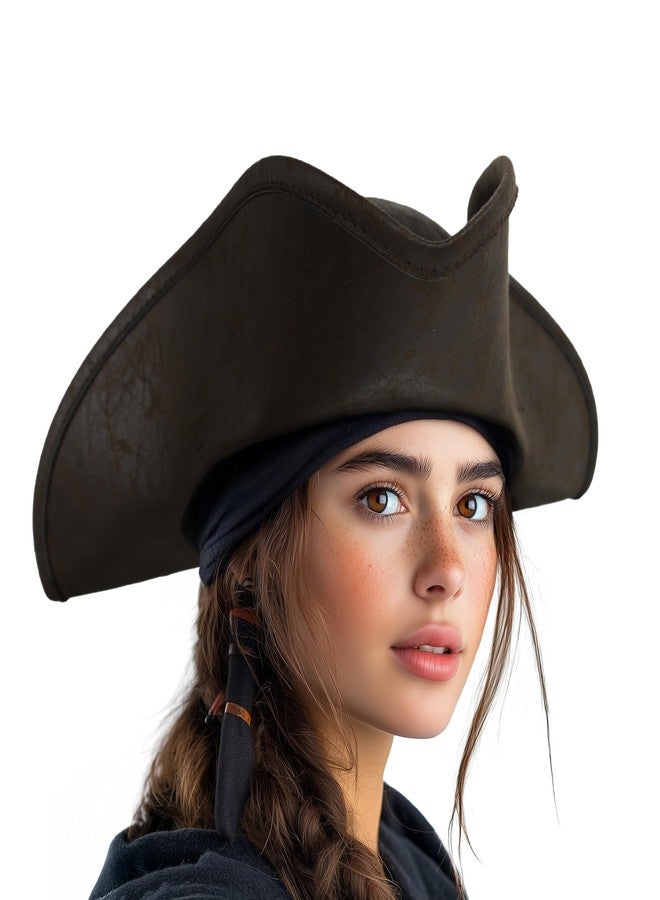 HOMELEX Adult Pirate Hat for Women Colonial Tricon Hat Halloween Costume Accessory (brown) - Image 1