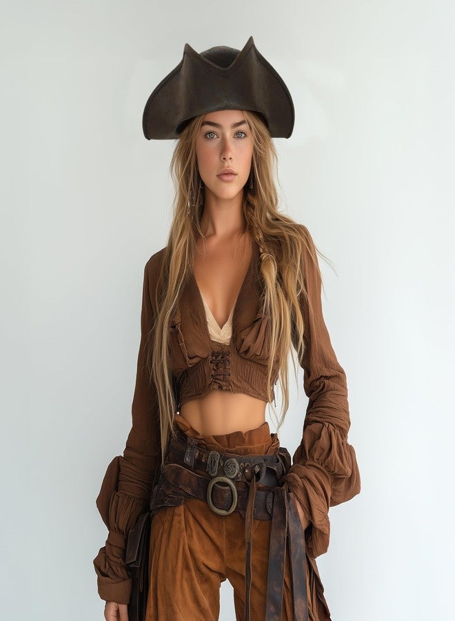 HOMELEX Adult Pirate Hat for Women Colonial Tricon Hat Halloween Costume Accessory (brown) - Image 5