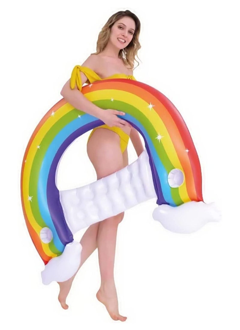 GGEROU - Rainbow Pool Floats Adult 3-in-1 Floating Pool Chair Float Fun Inflatable Rafts Lounge Chair Tube with Backrest and Cup Holders for Swimming Pool - Image 1