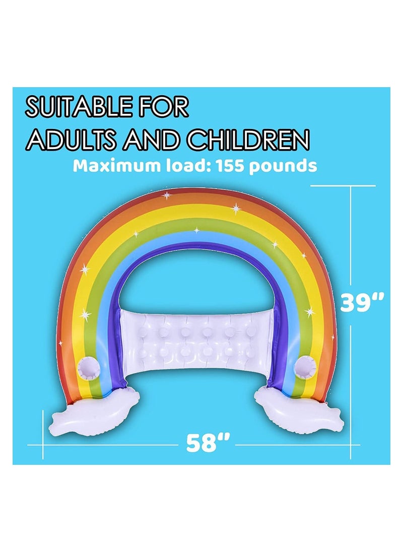 GGEROU - Rainbow Pool Floats Adult 3-in-1 Floating Pool Chair Float Fun Inflatable Rafts Lounge Chair Tube with Backrest and Cup Holders for Swimming Pool - Image 1